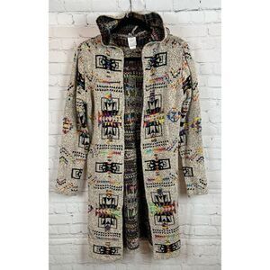 NORTHERN ANGEL multicolor aztec southwestern hooded cardigan jacket coat S NWOT